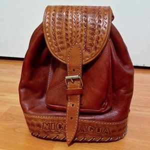 Vintage Hand Tooled Leather Festival Backpack